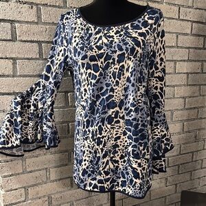 Coco Bianco Blue and White Ruffled Blouse
